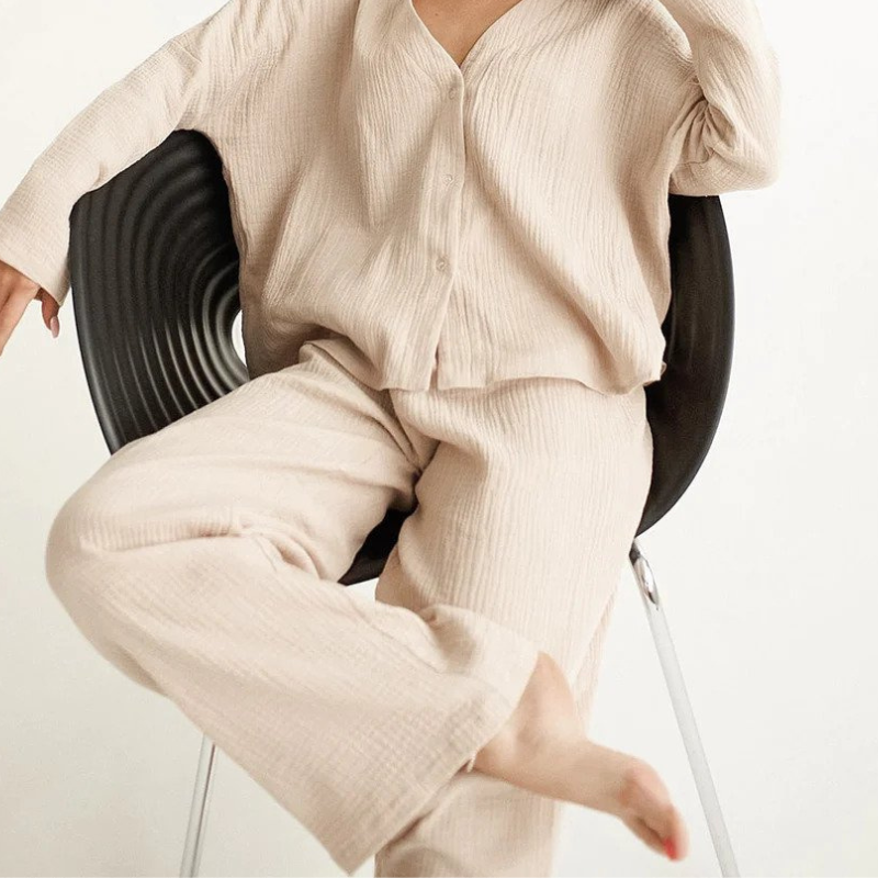 Anne Loungewear Set | Comfy cotton 2-piece home suit for women-Fashion Nora