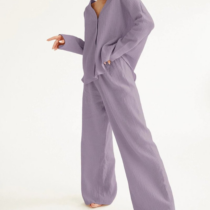 Anne Loungewear Set | Comfy cotton 2-piece home suit for women-Fashion Nora