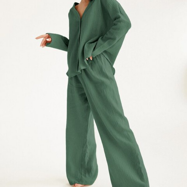 Anne Loungewear Set | Comfy cotton 2-piece home suit for women-Fashion Nora