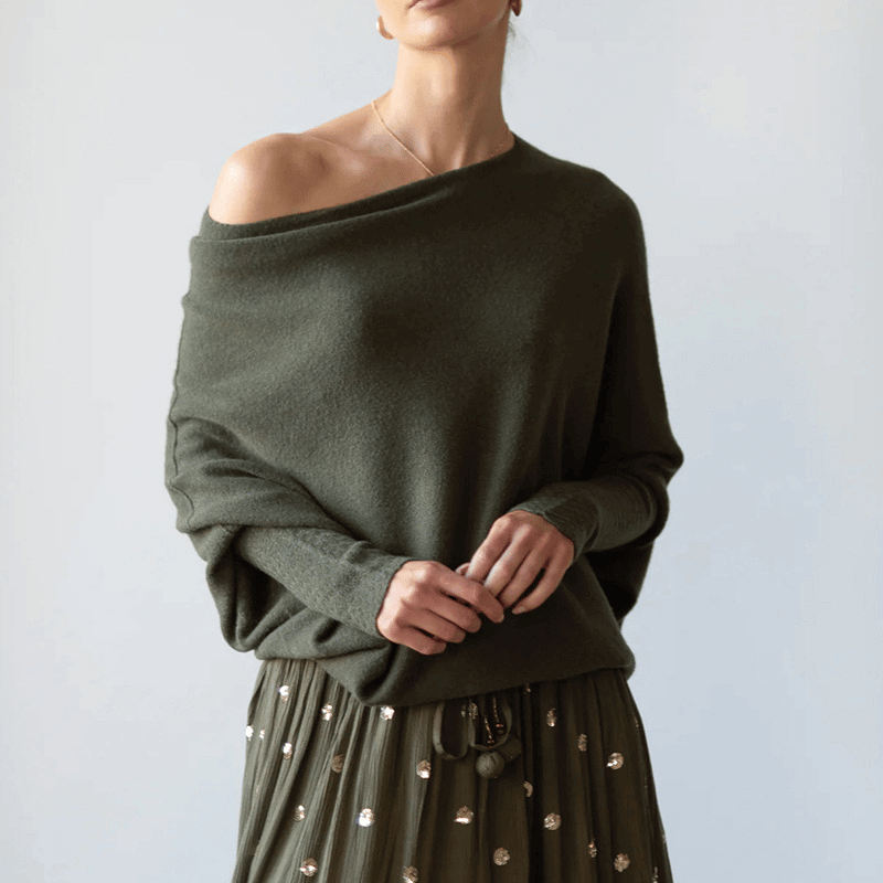 Batwing Sweater | Loose Fit | One-Shoulder | Knitted Jumper | Women's Clothing-Fashion Nora
