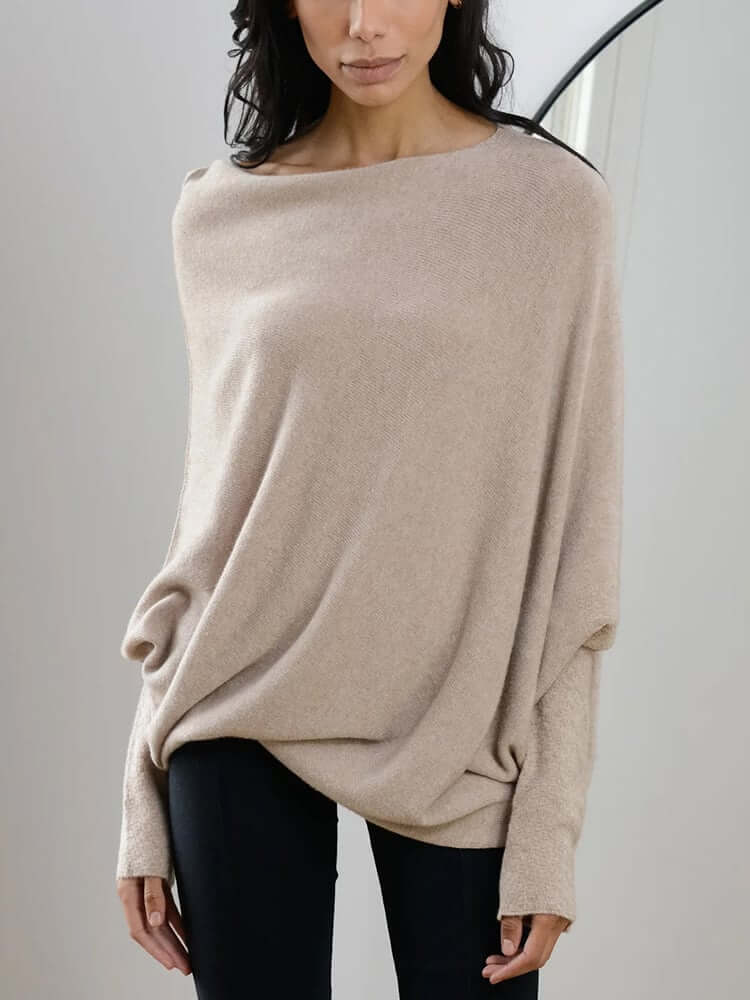 Batwing Sweater | Loose Fit | One-Shoulder | Knitted Jumper | Women's Clothing-Fashion Nora