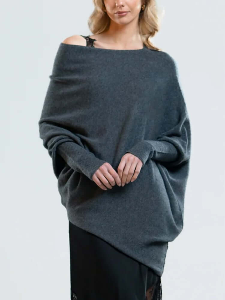 Batwing Sweater | Loose Fit | One-Shoulder | Knitted Jumper | Women's Clothing-Fashion Nora