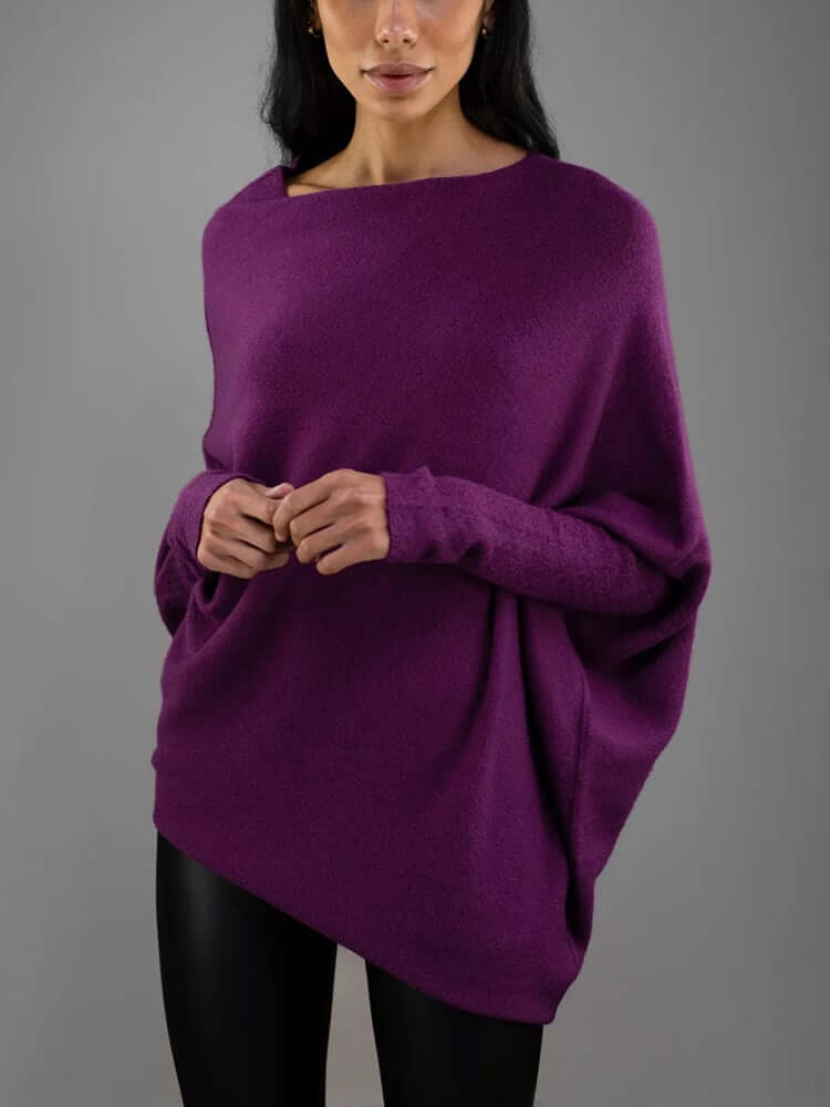 Batwing Sweater | Loose Fit | One-Shoulder | Knitted Jumper | Women's Clothing-Fashion Nora