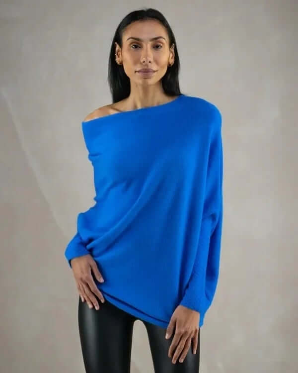 Batwing Sweater | Loose Fit | One-Shoulder | Knitted Jumper | Women's Clothing-Fashion Nora