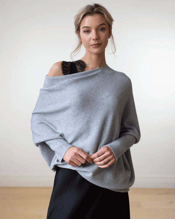 Batwing Sweater | Loose Fit | One-Shoulder | Knitted Jumper | Women's Clothing-Fashion Nora
