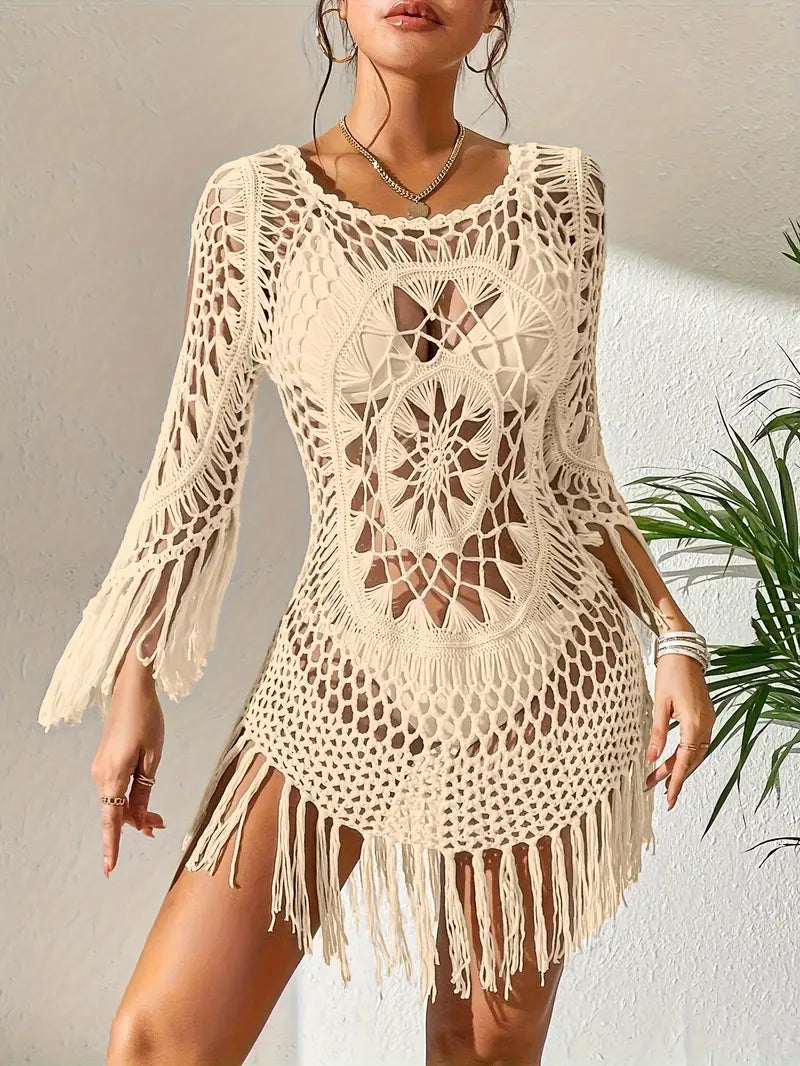 Beach Cover Up - Boho Style - Long Sleeve - Bikini Cover Up - Beach Outfits-Fashion Nora