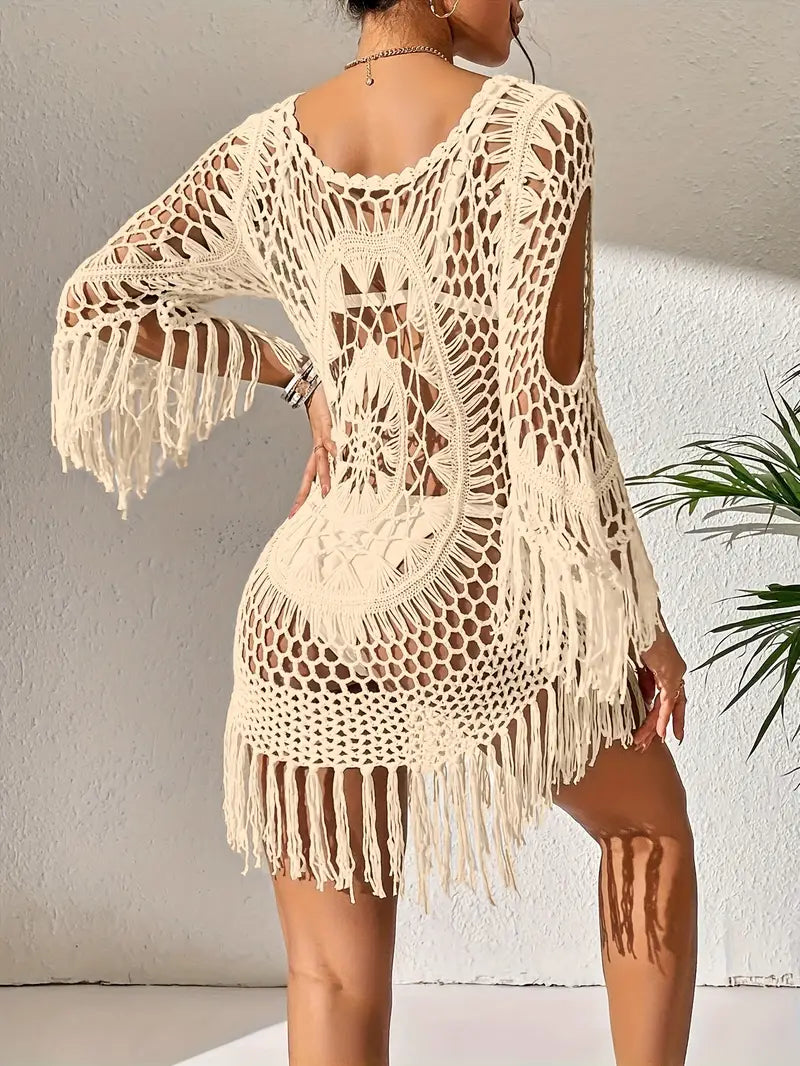 Beach Cover Up - Boho Style - Long Sleeve - Bikini Cover Up - Beach Outfits-Fashion Nora