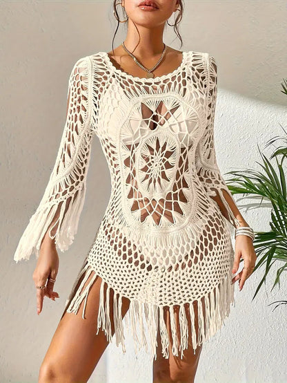 Beach Cover Up - Boho Style - Long Sleeve - Bikini Cover Up - Beach Outfits-Fashion Nora