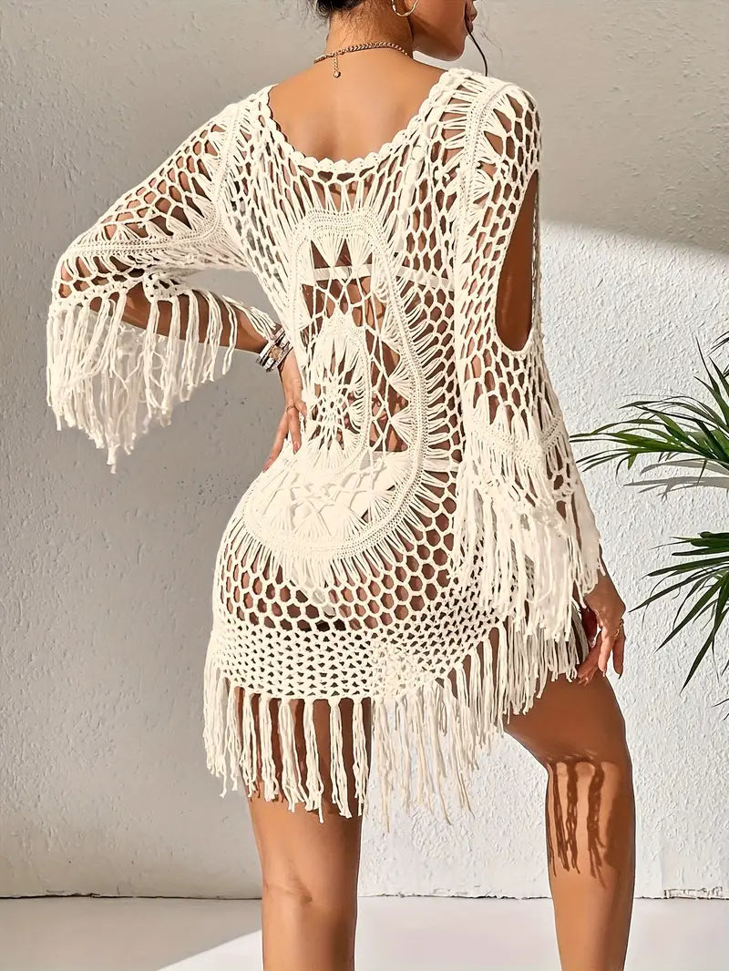 Beach Cover Up - Boho Style - Long Sleeve - Bikini Cover Up - Beach Outfits-Fashion Nora