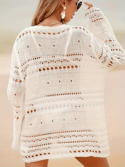 Beach Cover Up - Knitted - Long Sleeve -Knitted Dress - Bikini Cover Up-Fashion Nora