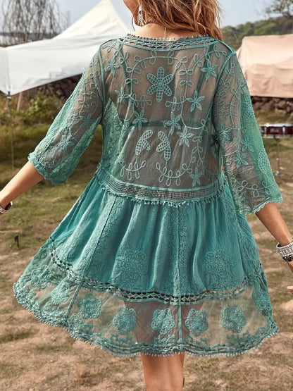 Bikini Cover Up - Lace - See Through - Cover Up Dress - Boho Style-Fashion Nora