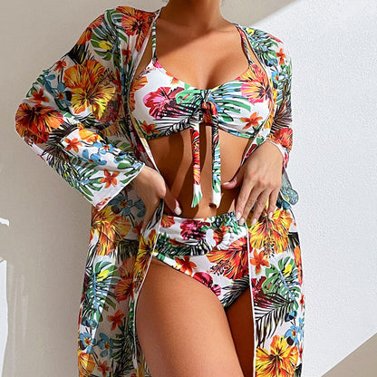 Bikini Set | Floral | High Waisted | Bikini Cover-Up | 3 Piece Swimwear-Fashion Nora