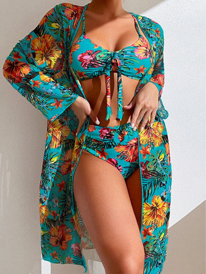 Bikini Set | Floral | High Waisted | Bikini Cover-Up | 3 Piece Swimwear-Fashion Nora