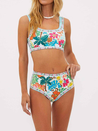 Bikini Set - Floral - Two-Piece - High Waist Bikini - Women's Swimwear-Fashion Nora