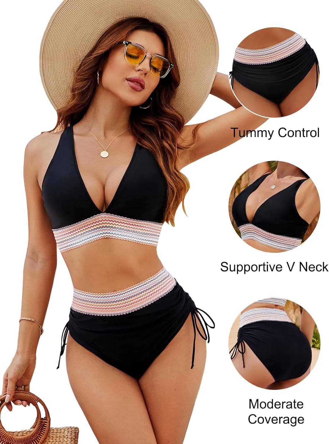 Bikini Set - Two-Piece - V-Neck - High Waist Bikini - Women's Swimwear-Fashion Nora