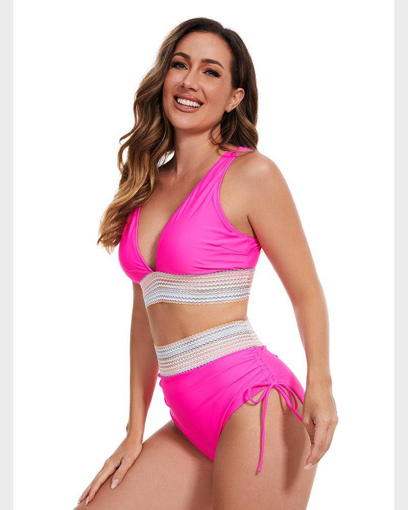 Bikini Set - Two-Piece - V-Neck - High Waist Bikini - Women's Swimwear-Fashion Nora