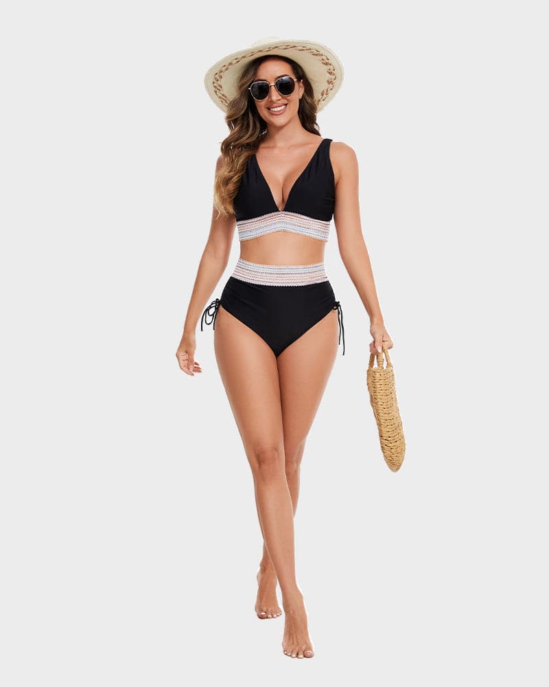 Bikini Set - Two-Piece - V-Neck - High Waist Bikini - Women's Swimwear-Fashion Nora