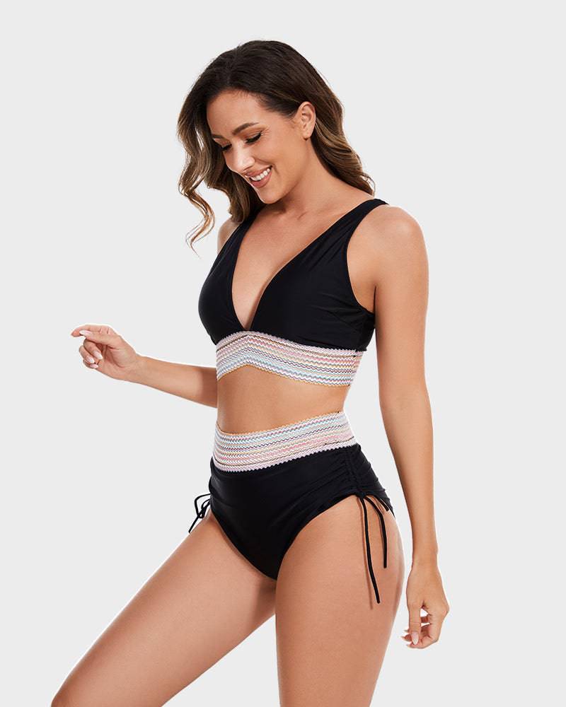 Bikini Set - Two-Piece - V-Neck - High Waist Bikini - Women's Swimwear-Fashion Nora