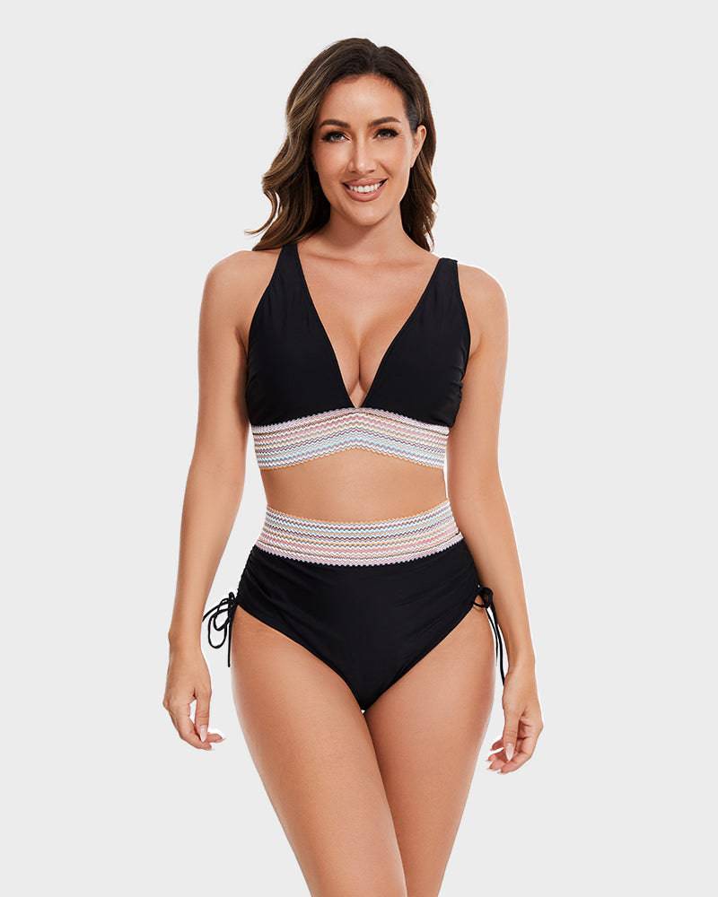 Bikini Set - Two-Piece - V-Neck - High Waist Bikini - Women's Swimwear-Fashion Nora