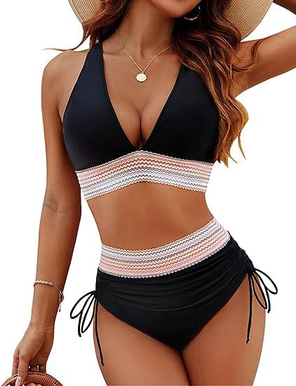 Bikini Set - Two-Piece - V-Neck - High Waist Bikini - Women's Swimwear-Fashion Nora