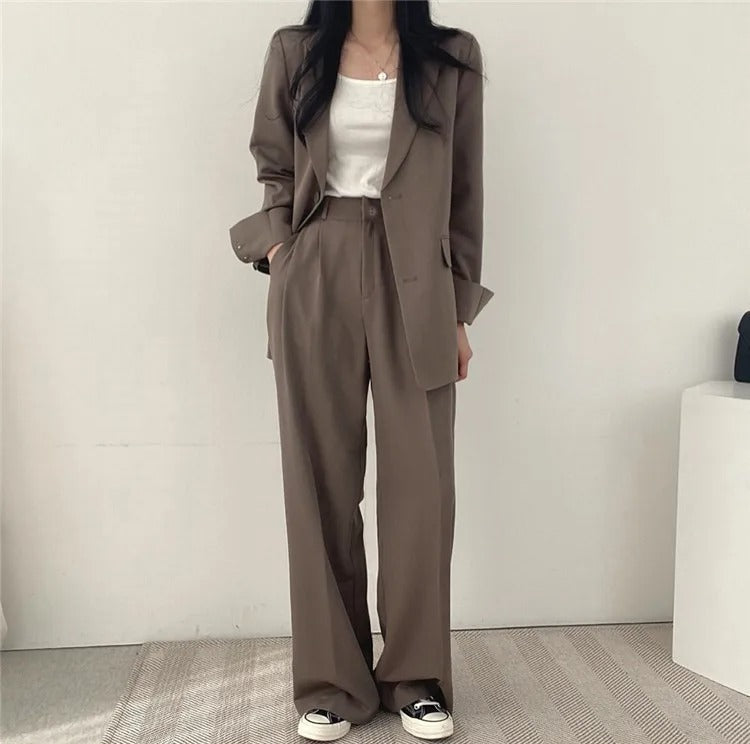 Blazer Set | Oversized | Wide Leg | Two-Piece Set | Women's Office Wear-Fashion Nora