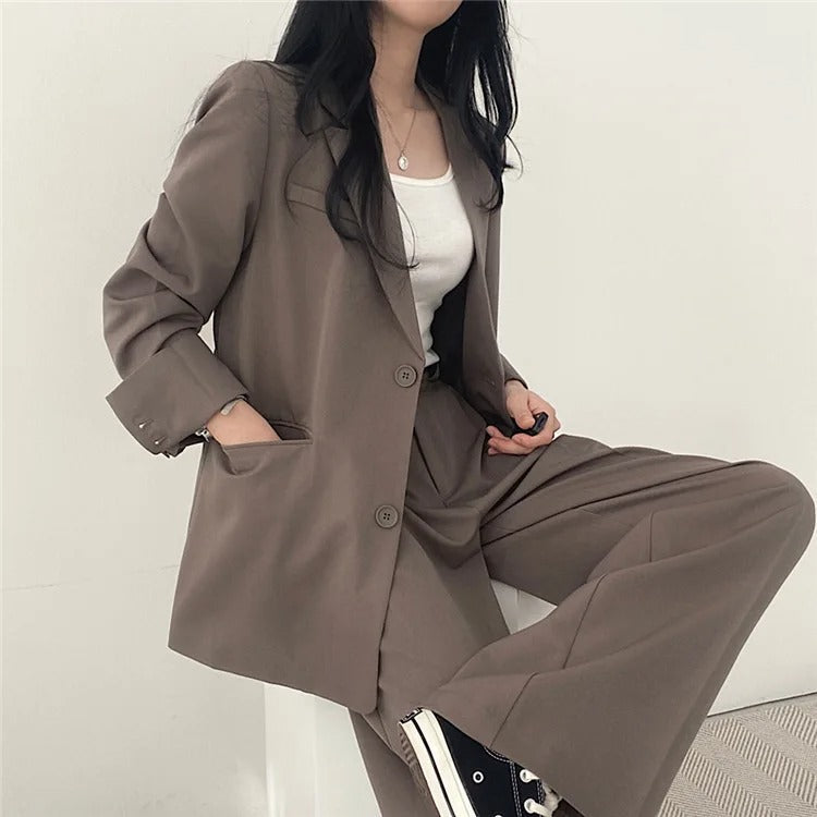 Blazer Set | Oversized | Wide Leg | Two-Piece Set | Women's Office Wear-Fashion Nora