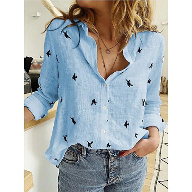 Blouse - Long Sleeve - Button-Up - Linen Shirt - Women's Shirts-Fashion Nora