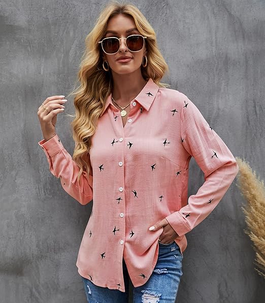 Blouse - Long Sleeve - Button-Up - Linen Shirt - Women's Shirts-Fashion Nora