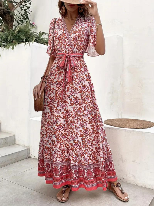 Boho Dress - Floral - Belted - Maxi Dress - Summer Dress-Fashion Nora