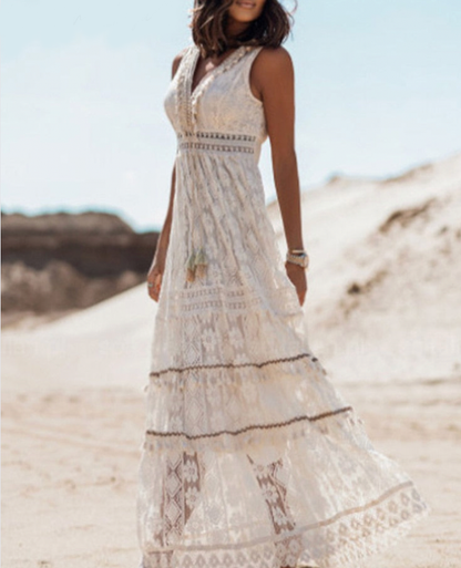 Boho Dress | Lace | White | Maxi Dress | Sundress-Fashion Nora