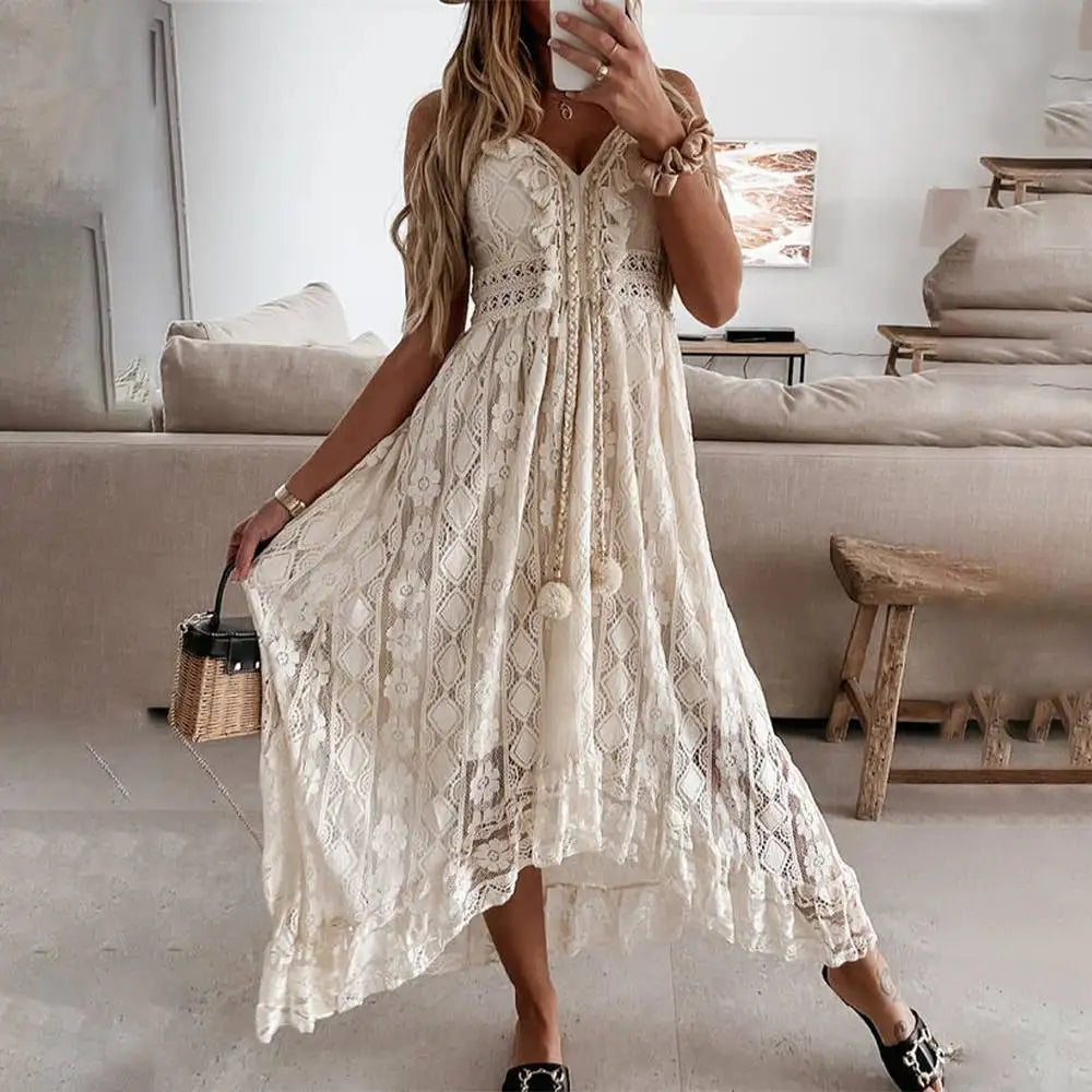 Boho Dress | Lace | White | Maxi Dress | Sundress-Fashion Nora