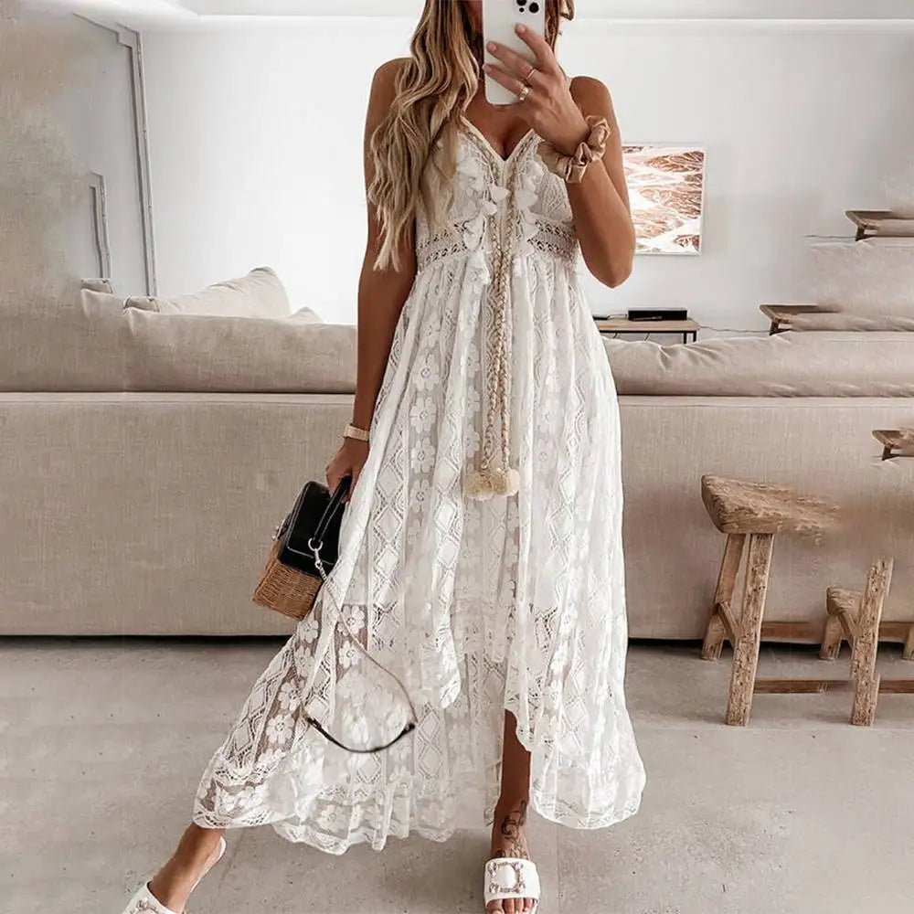 Boho Dress | Lace | White | Maxi Dress | Sundress-Fashion Nora