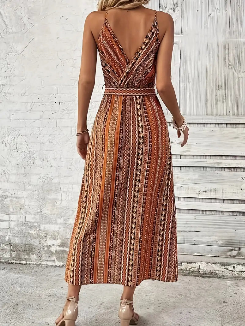 Boho Dress - Midi - Belted - Summer Dress - Sundress-Fashion Nora