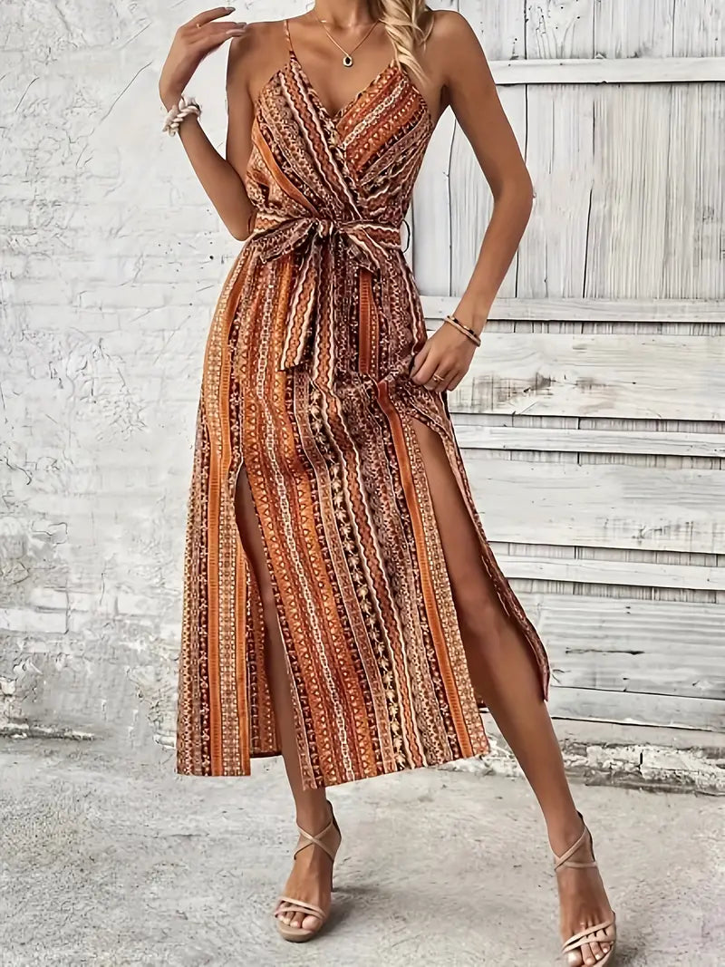 Boho Dress - Midi - Belted - Summer Dress - Sundress-Fashion Nora