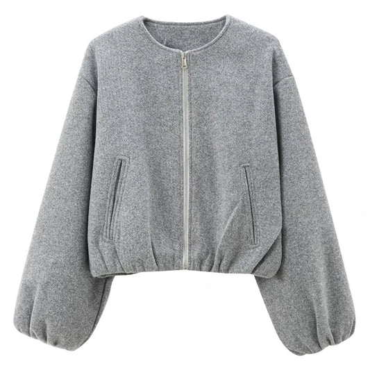 Bomber Jacket - Women's Crew Neck Zip-Up Jacket for Autumn-Fashion Nora