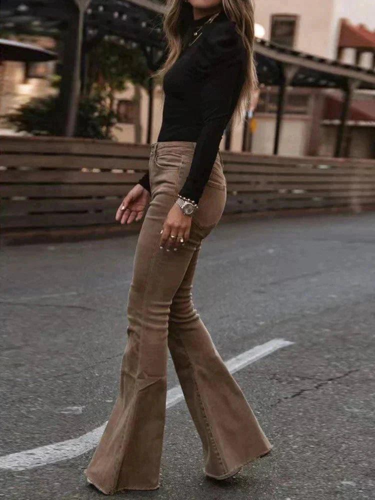 Briana Flared Corduroy Pants | Trendy comfortable bell-bottom pants-Fashion Nora