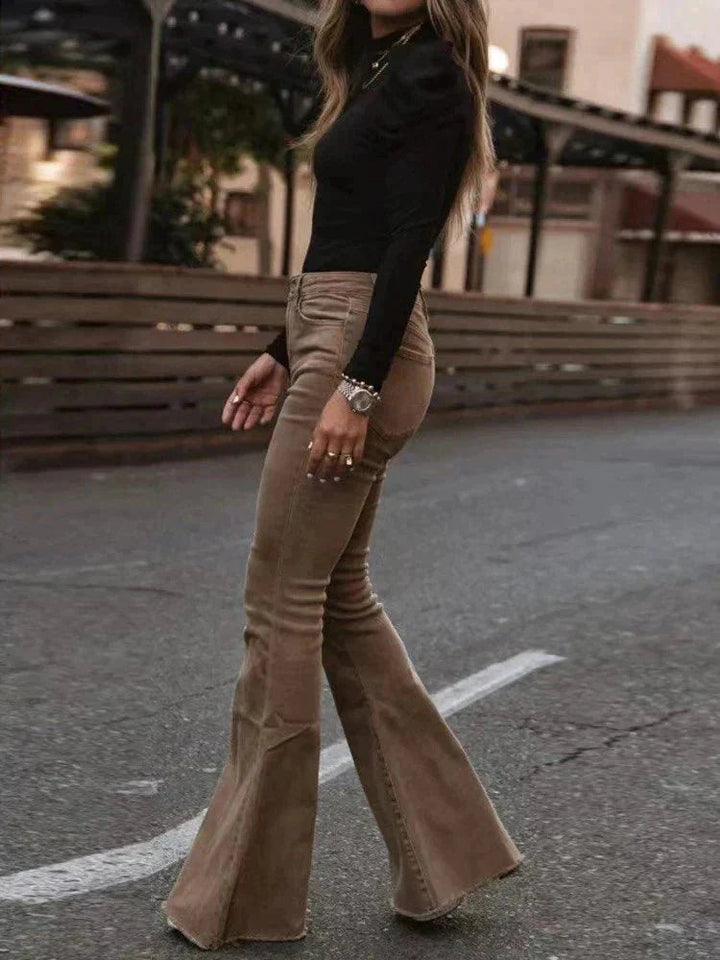 Briana Flared Corduroy Pants | Trendy comfortable bell-bottom pants-Fashion Nora
