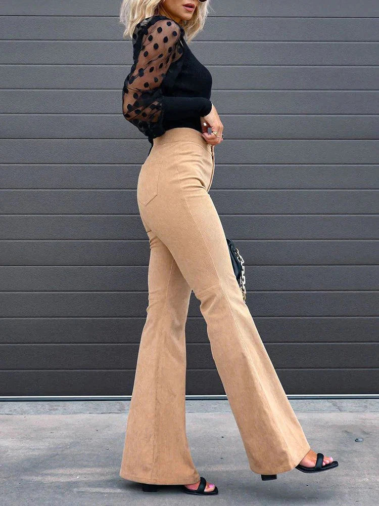 Briana Flared Corduroy Pants | Trendy comfortable bell-bottom pants-Fashion Nora