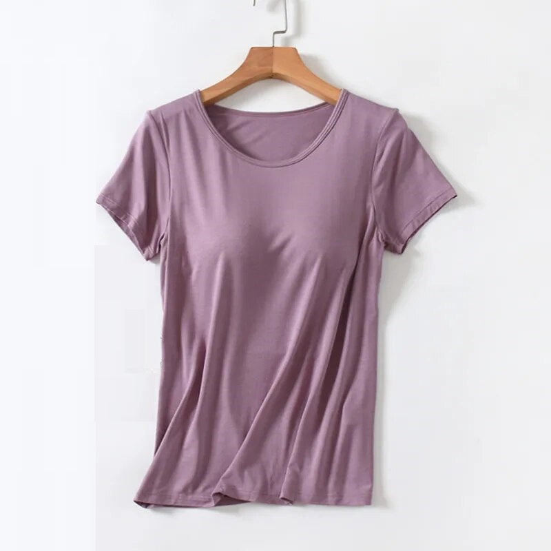 Built-in Bra Top - Loose Fit T-Shirt Singlet with Built-in Bra-Fashion Nora