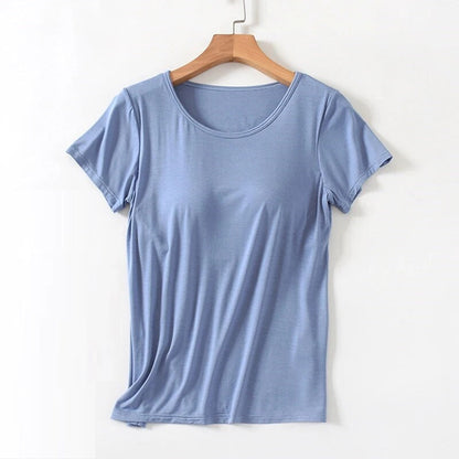 Built-in Bra Top - Loose Fit T-Shirt Singlet with Built-in Bra-Fashion Nora