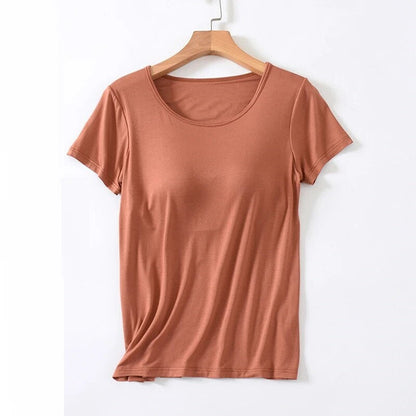 Built-in Bra Top - Loose Fit T-Shirt Singlet with Built-in Bra-Fashion Nora