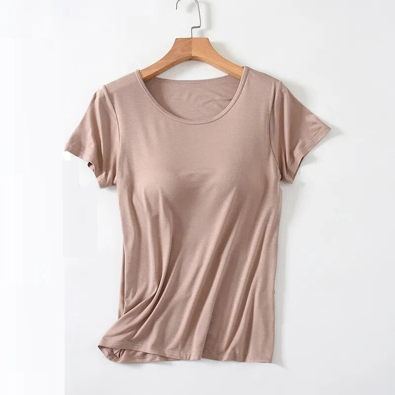 Built-in Bra Top - Loose Fit T-Shirt Singlet with Built-in Bra-Fashion Nora