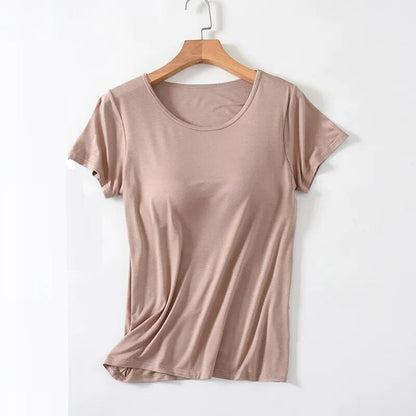 Built-in Bra Top - Loose Fit T-Shirt Singlet with Built-in Bra-Fashion Nora