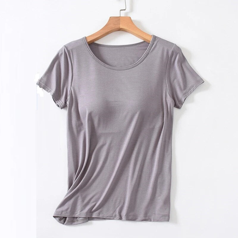 Built-in Bra Top - Loose Fit T-Shirt Singlet with Built-in Bra-Fashion Nora