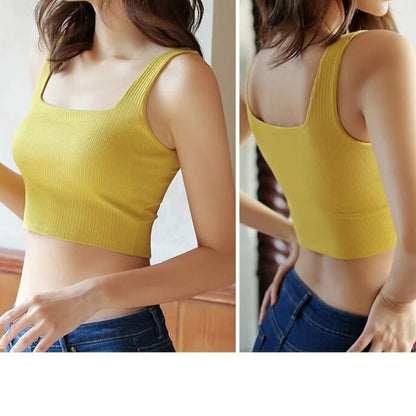 Built-in Bra Top | Ribbed | Sleeveless | Tank Top with Shelf Bra | Cropped Top-Fashion Nora