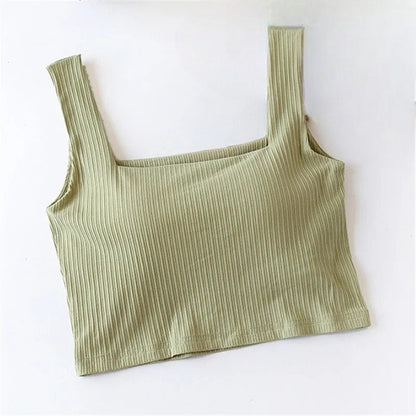 Built-in Bra Top | Ribbed | Sleeveless | Tank Top with Shelf Bra | Cropped Top-Fashion Nora