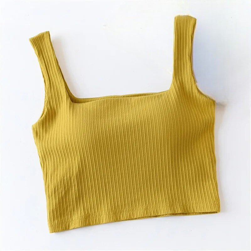 Built-in Bra Top | Ribbed | Sleeveless | Tank Top with Shelf Bra | Cropped Top-Fashion Nora