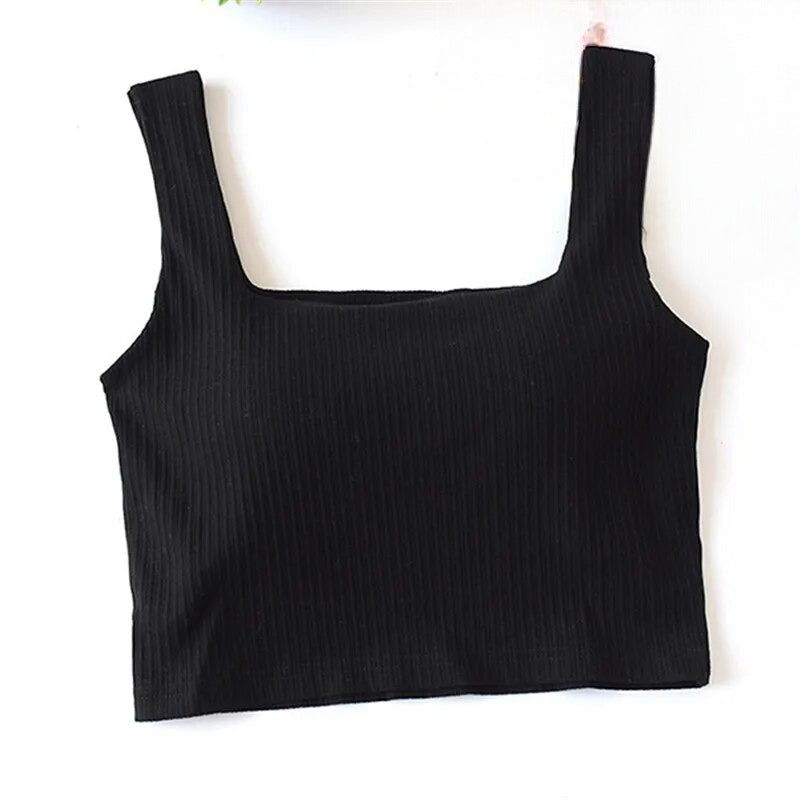 Built-in Bra Top | Ribbed | Sleeveless | Tank Top with Shelf Bra | Cropped Top-Fashion Nora