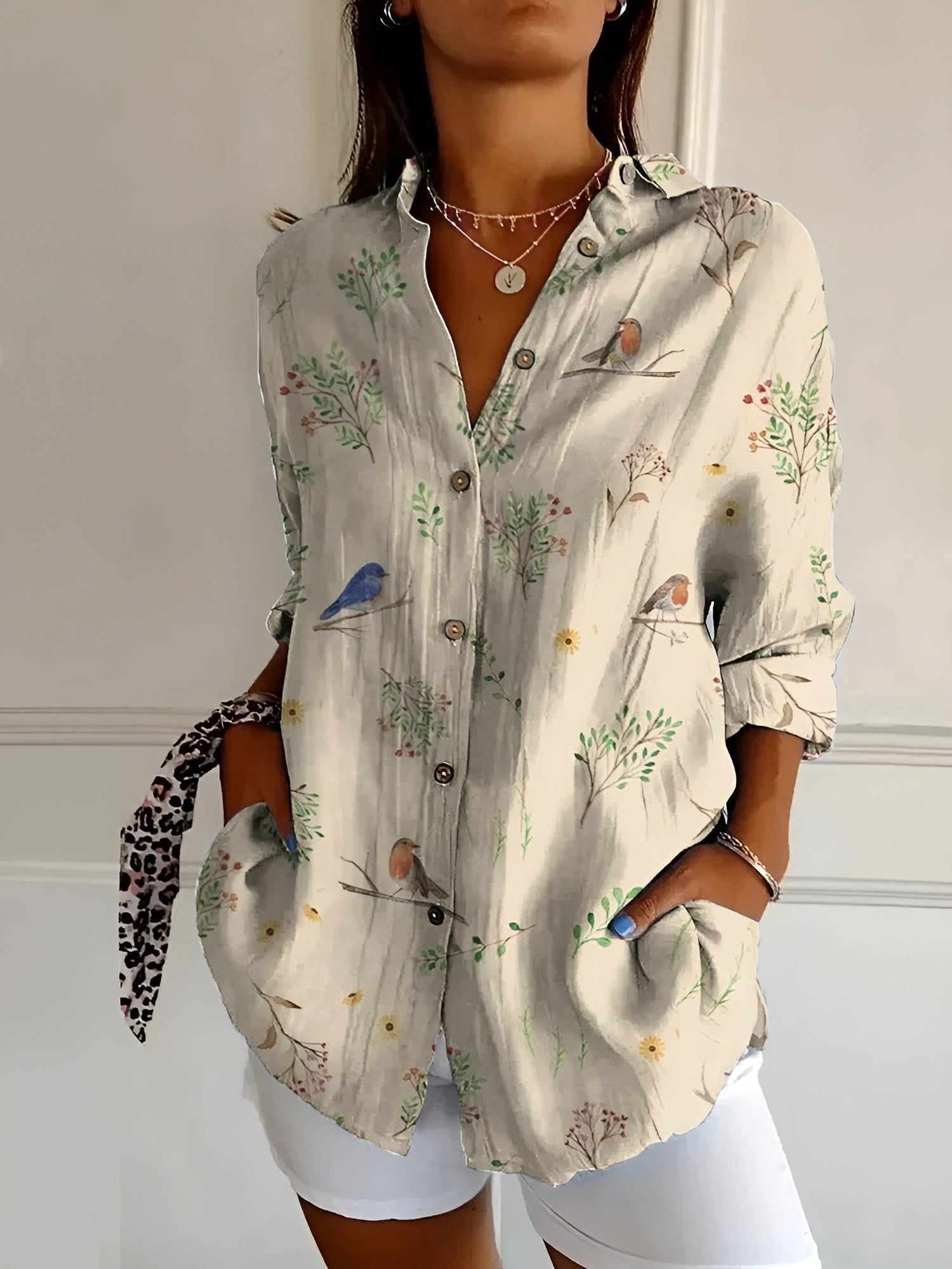 Button-Up Blouse | Printed | Loose Fit | Long Sleeve Blouse | Button-Up Shirts for Women-Fashion Nora