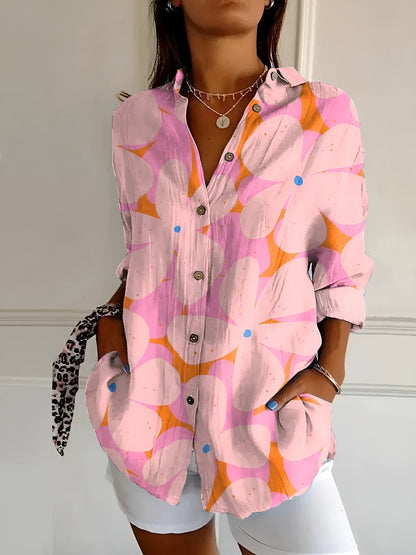 Button-Up Blouse | Printed | Loose Fit | Long Sleeve Blouse | Button-Up Shirts for Women-Fashion Nora